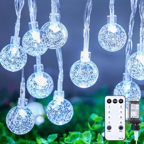 Minetom Crystal Globe String Lights - 33 ft 100 LED Waterproof Fairy Lights with Remote & Timer | Perfect for Bedroom, Patio & Holiday Decor
