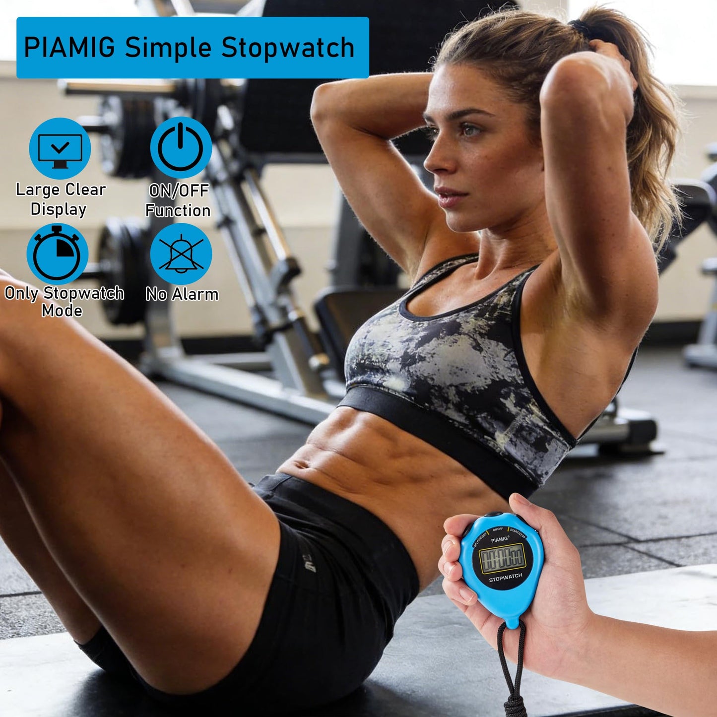 PIAMIG Simple Stopwatch Sport Timer Only Stopwatch Mode, 2 Pack Large Display Digital Stopwatch Timer with On/Off Function, No Alarm Silent Digital Stop Watch for Sports Kids Coaches (Blue)