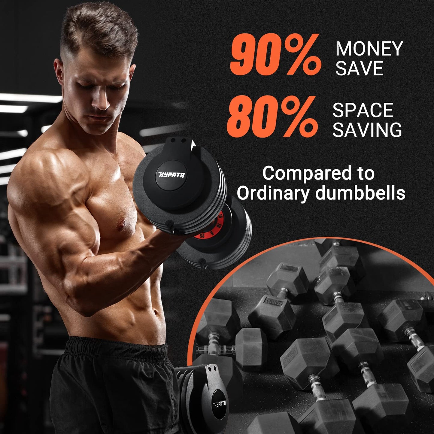 HYPATA 25 lbs Pair Adjustable Dumbbell Set, Fast Adjust Weight with Tray Suitable, Adjustable Dumbbells for Full Body Workout