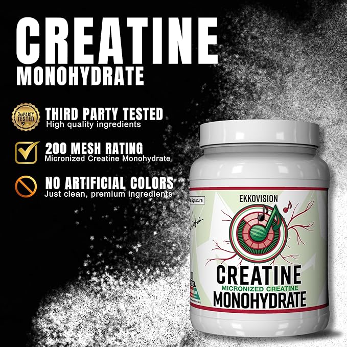 Ekkovision Creatine Monohydrate Powder, Micronized, Sour Watermelon, Pre & Post Workout Supplement for Men and Women, Energy Support, Easy to Mix in Shakes, Smoothies & Beverages, 100 Servings