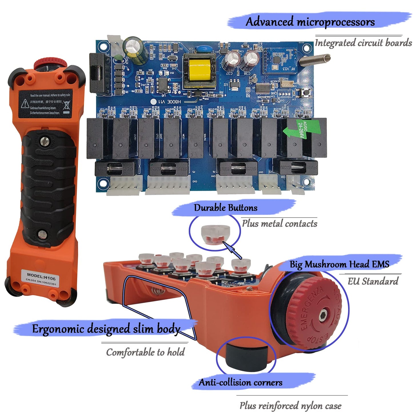 Crane Wireless Remote Control Industrial Hoist Overhead Bridge Crane Controller 8 Channel Button 2 Transmitters 24V 36V 110V 220V Receiver