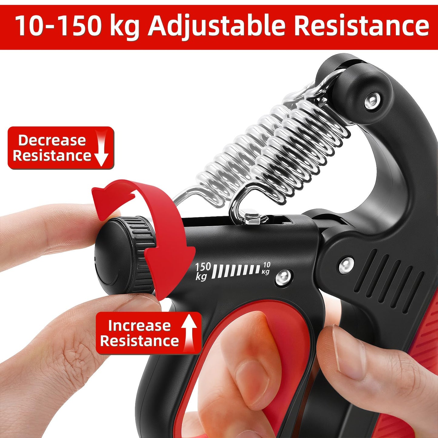 Grip Strength Trainer Adjustable 22-330 lbs, Hand Gripper Strengthener with Counter, Heavy Duty Forearm Strengthener, Wrist & Finger Exerciser, Grip Trainer for Hand Strength, Rehab & Workout, Red