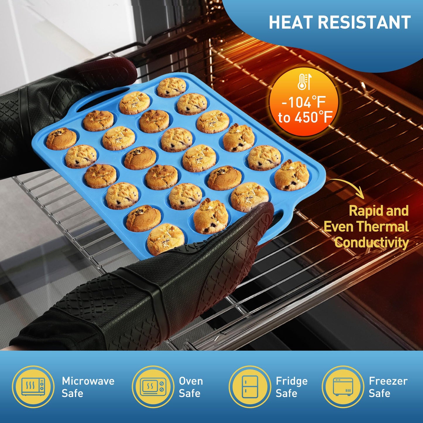 2 Packs 24 Cups Silicone Muffin Pan with Metal Reinforced Frame Mini Size Cupcake Pan Tray Egg Bites Silicone Circle Cookie Molds Muffin Tin Tart Pans Baking Sheet Set for Breakfast Sandwiches