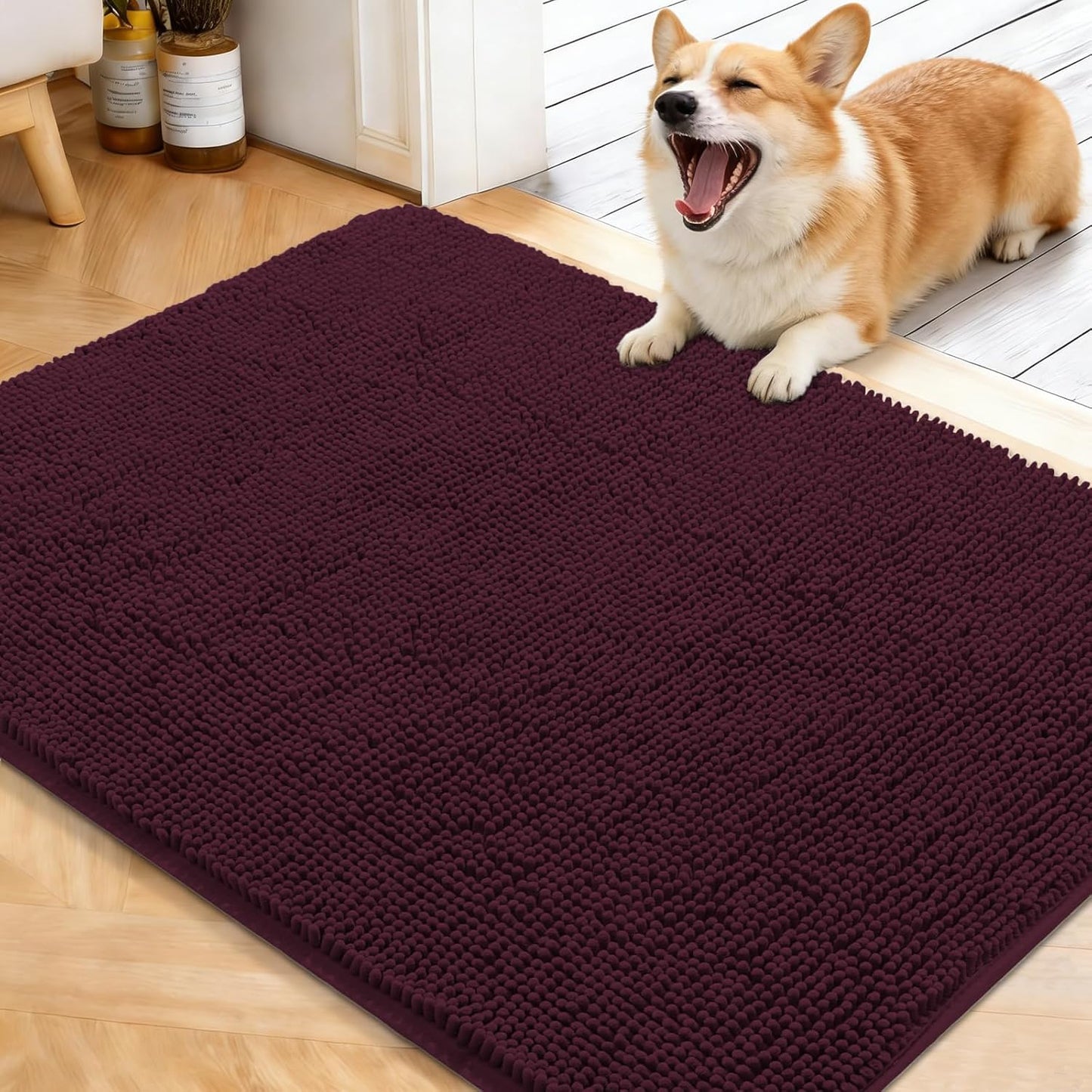 OLANLY Dog Door Mat - Absorbent Non-Slip Washable Doormat for Muddy Paws | 40x32, Quick Dry Chenille, Russet