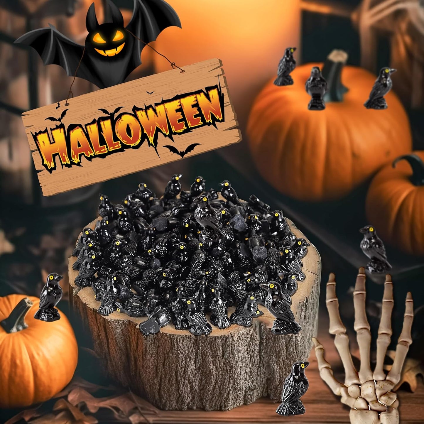 Regine Switzerland Miniature Black Raven Figurines - 30 Pcs Spooky Halloween Decor for Terrariums & Crafts