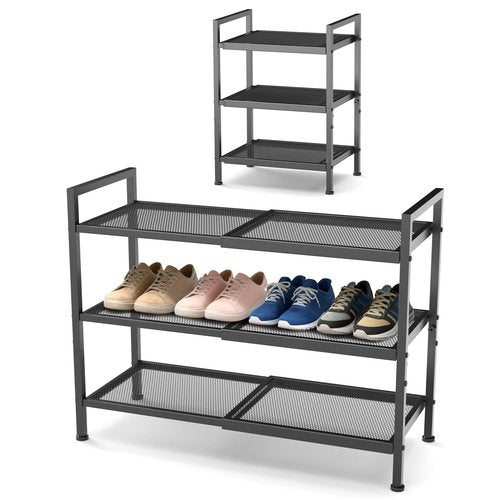 neatevday 3 Tier Shoe Rack, Expandable Shoe Rack for Closet, Adjustable Shoe Organizer for Entryway, Shoe Storage Organizer for Door Entrance, Garage, Bedroom