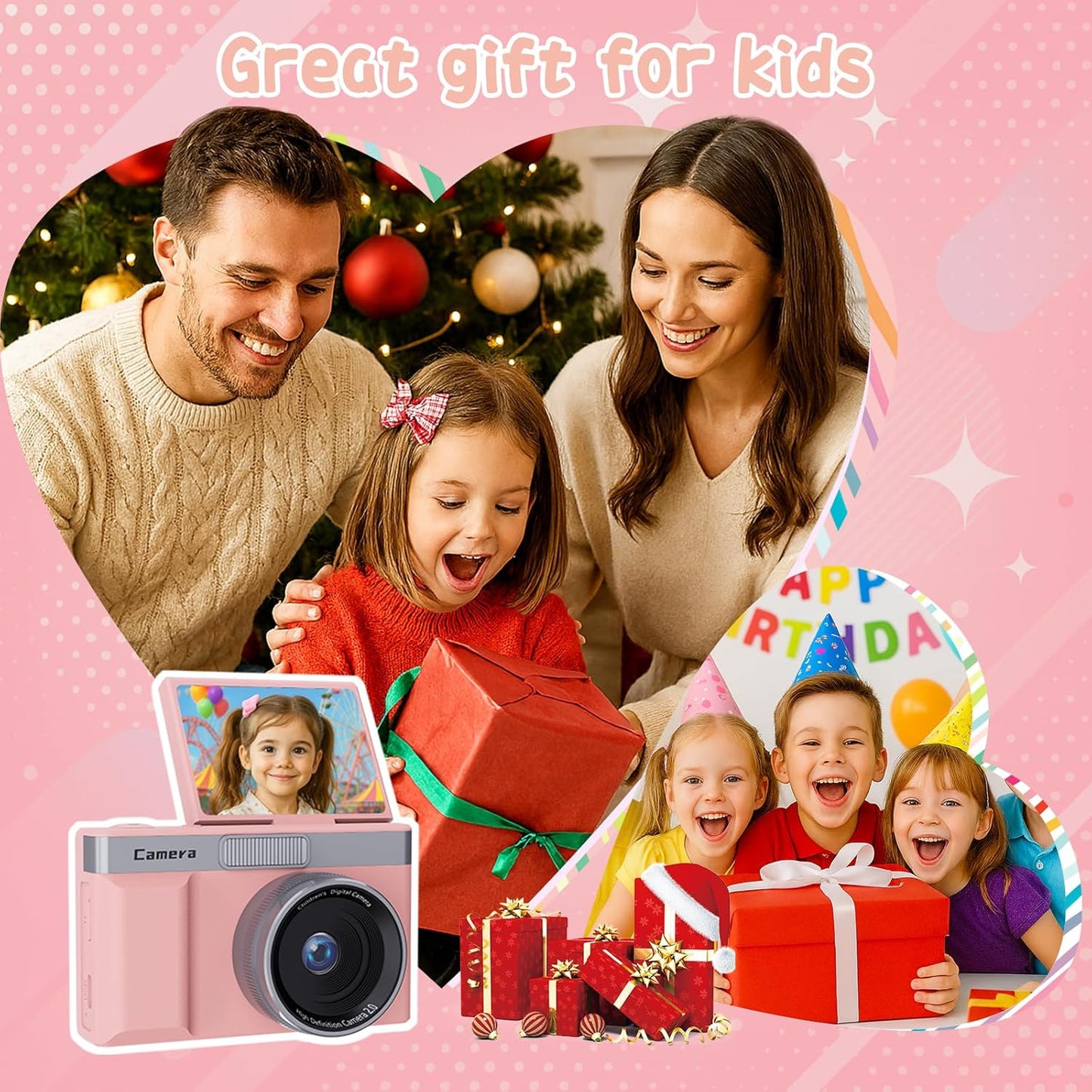 fceoul 1080P 5MP 180 32GB Kids Camera, Digital Camera for Kids with Flip Screen & SD Card, Retro Toddler Toy Camera