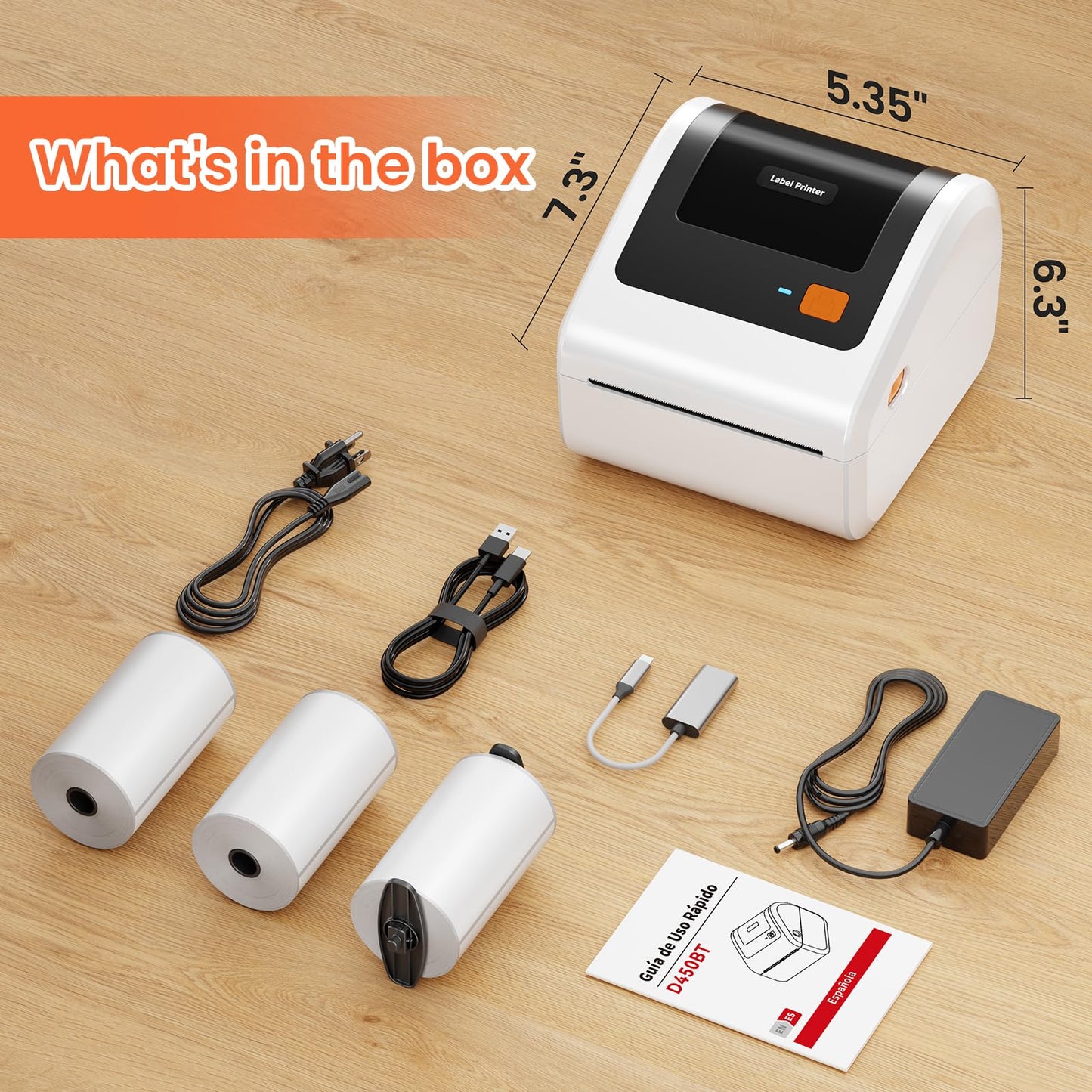 Omezizy Bluetooth Shipping Label Printer with 3 Roll Labels, D450BT White Thermal Label Printer 4x6 for Small Business, Thermal Printers Come with 750PCS 4x6‬ White Labels (250 Labels/Roll)