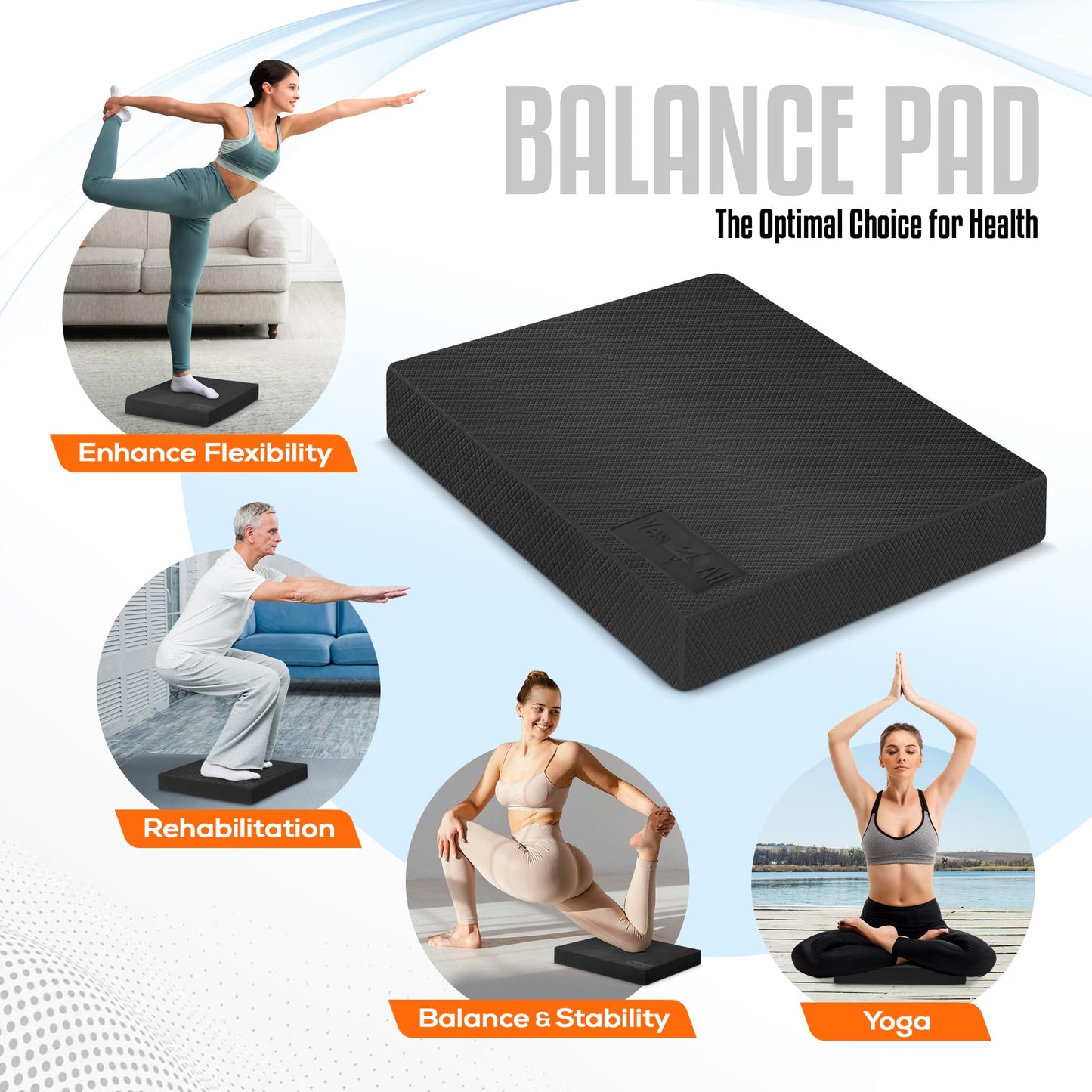 Yes4All Balance Pad, Nonslip TPE Foam Balance Pad with Upgraded Sizes - L, XL, XXL Balance Mat for Fitness, Yoga & Stability Training - Multicolor Options - L, Black