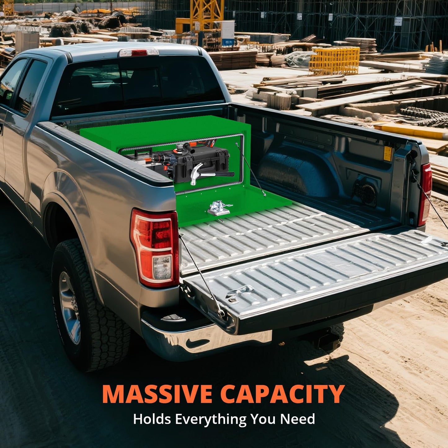 MOVECOM Steel Heavy Duty Truck Bed Tool Box with t-Handle Lock, Door with Double Sided Hydraulics Rods for Trailer Truck Pick Ups-Waterproof (24X14X16 Inch),Green