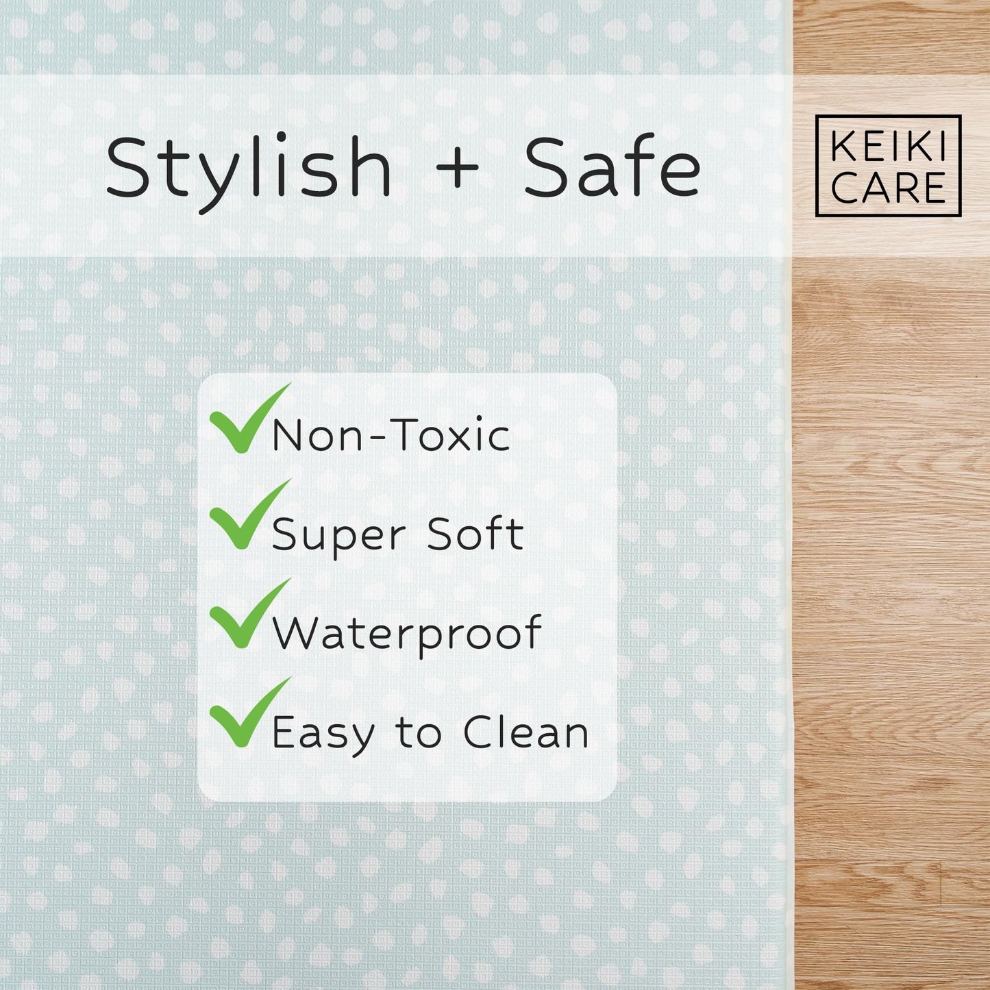 Keiki Care Reversible Play Mat 82” x 55” - for Infants, Babies, Toddlers, Kids | Waterproof, Durable, Non-Toxic, Easy-to-Clean | Thick & Large Soft Foam Floor Mat for Gym, Nursery, Playroom