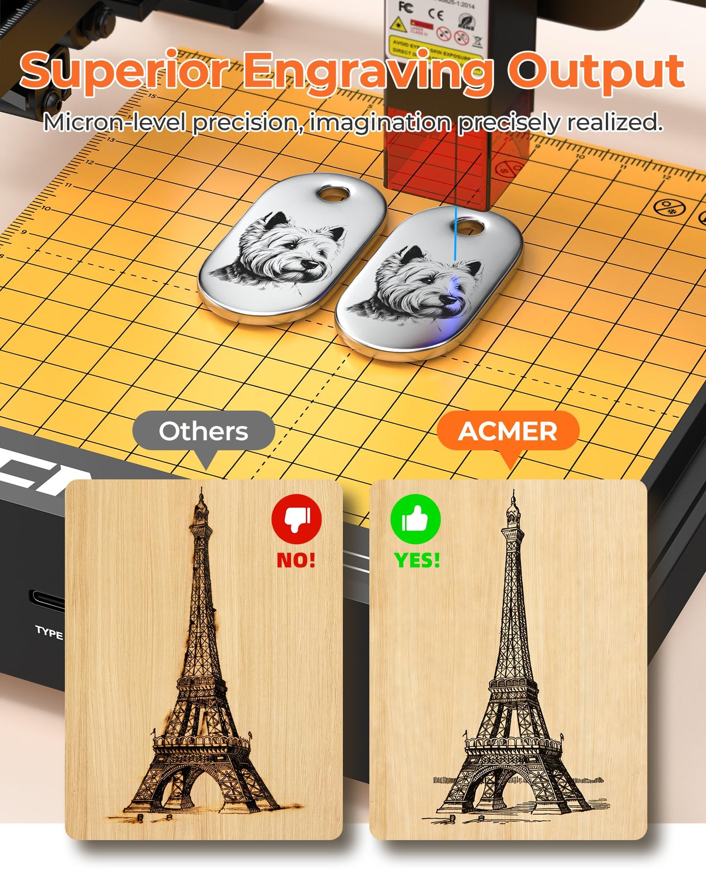 ACMER S1 6000mW Laser Engraver and Peach Wood Sheets 6 Pack