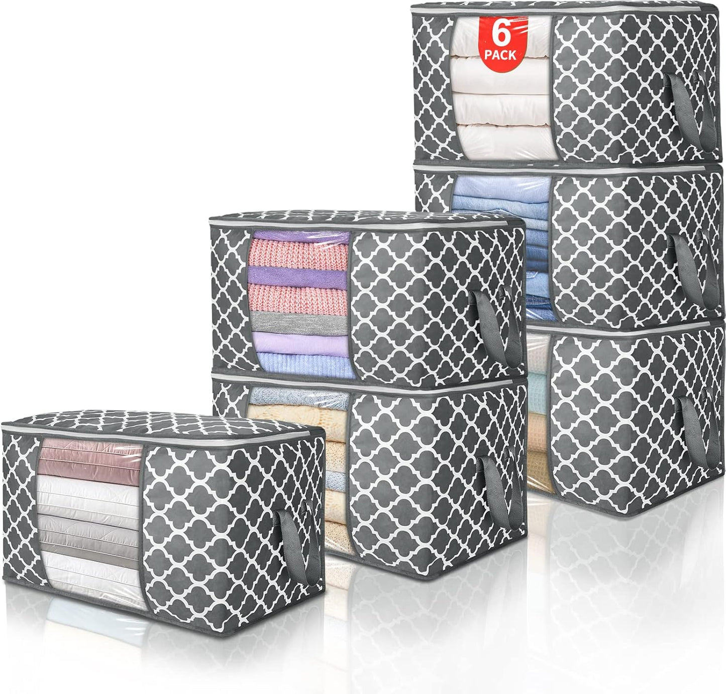 Skiennix 90L Large Storage Bag - Durable Organizer for Clothes, Comforters, Bedding & Toys | 6 Pack