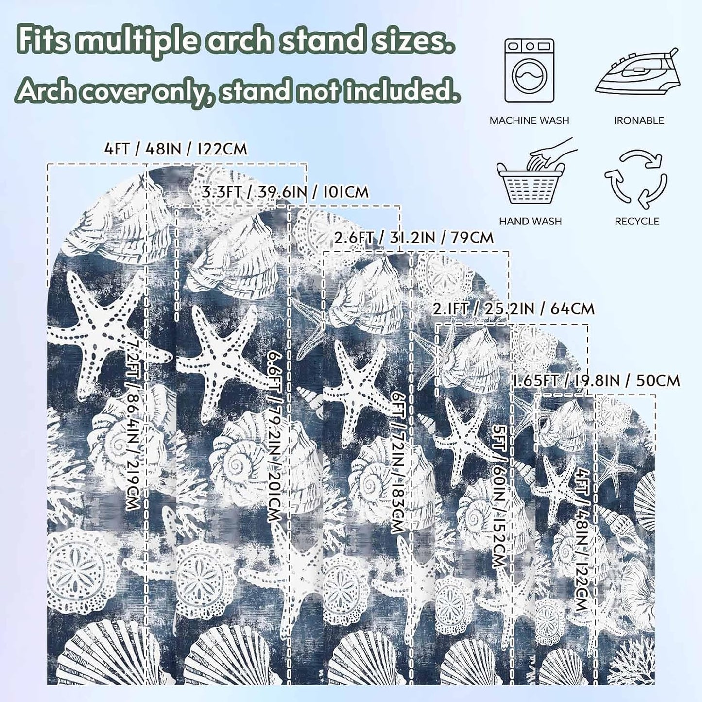 LFoveYuamer 6.6 Ft Arch Backdrop Cover, Coastal Starfish Decorative Wedding Arch Covers Spandex Fitted, Ocean Conch