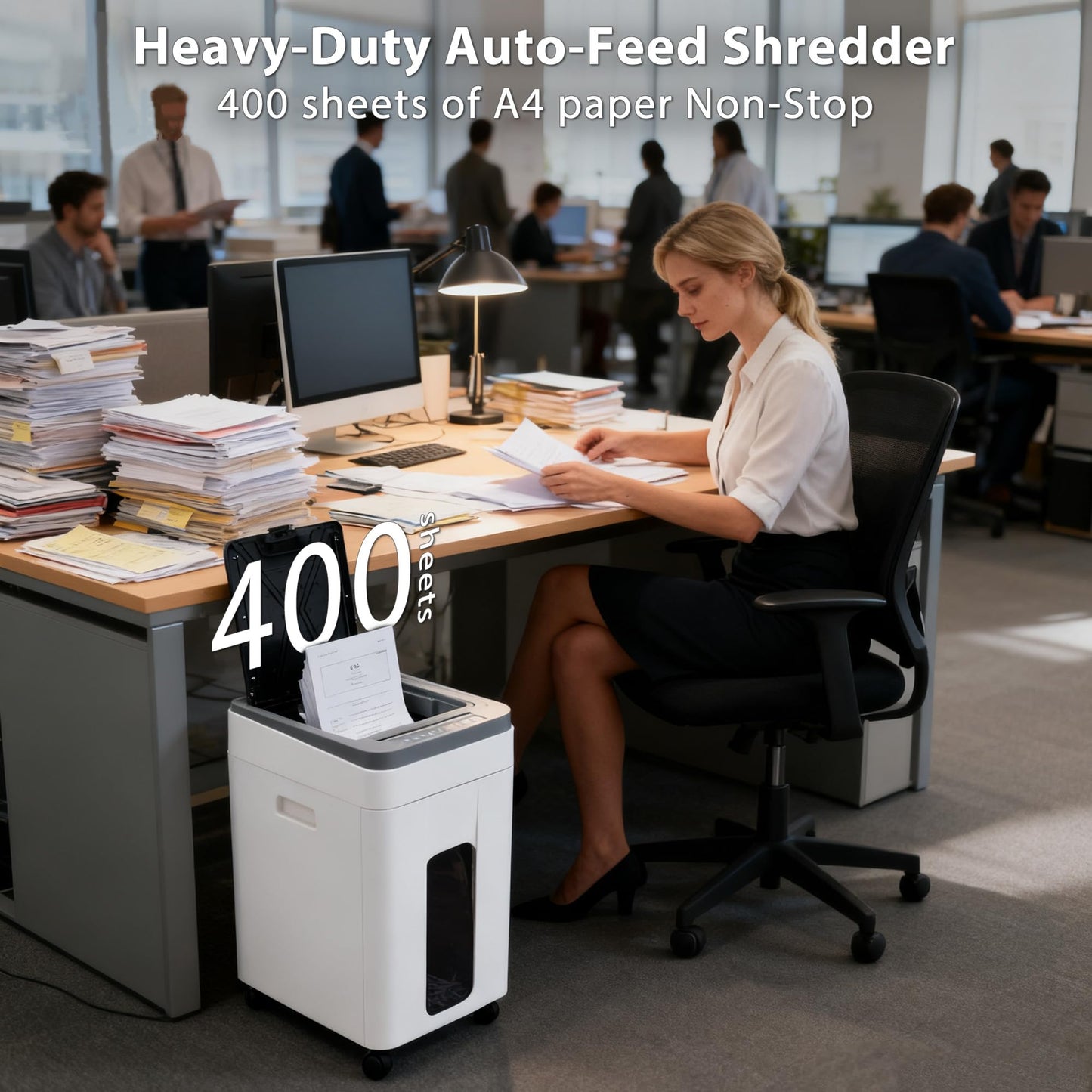 Trishintage Heavy Duty Paper Shredder: 400-Sheet Auto Feed P5 Micro-Cut Document Credit Card Shredding with Jam-Proof Design for Home Office Business School