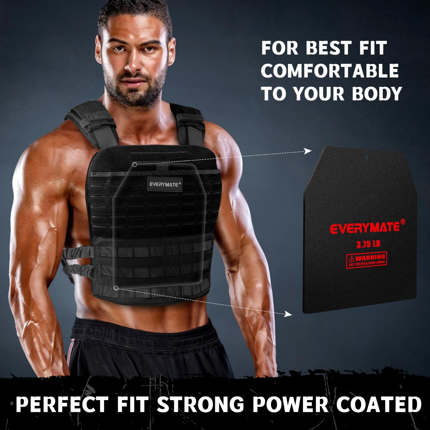 EVERYMATE Tactical Weighted Vest Plates – 3.75/5.75/8.75/14.5/19.75LB Pairs – Insert Weighted Vest Plates- Contoured Ergonomic Fit – WODs, Strength Training, Running, Weight Plates for Vest
