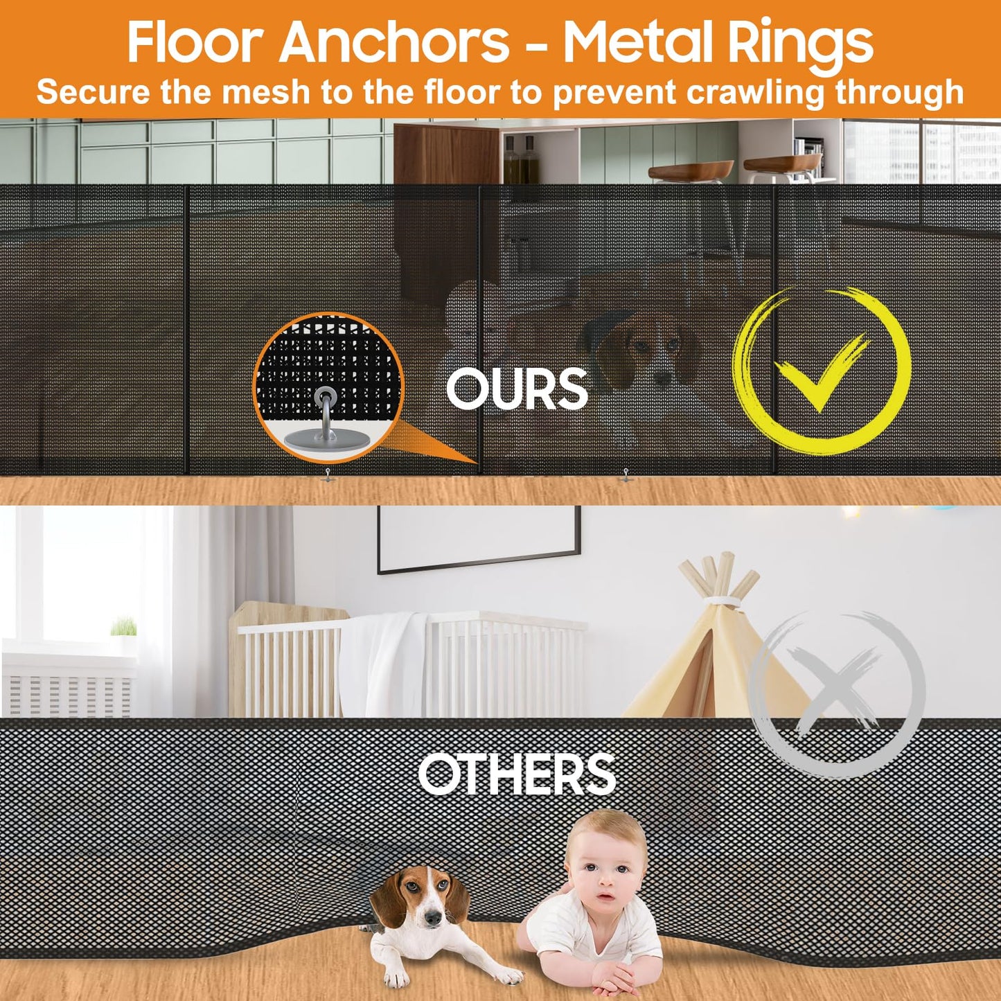 160" Retractable Baby Gates, 42" Extra Tall Upgraded Baby Gate with Reinforced Strip Design, Prevent from Crawling Underneath, Extra Wide Dog Gate Baby Gates for Stairs Doorways Indoor Outdoor