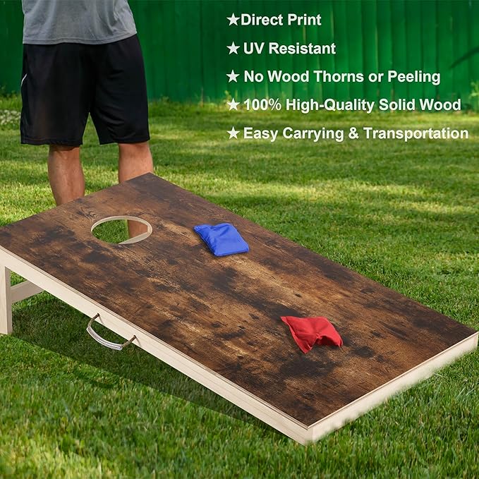 Cornhole Set 4'x2' Cornhole Board Sets with Bags Regulation Size, Corn Hole Games for Adults Outdoor Bean Bag Toss Game, Solid Wood