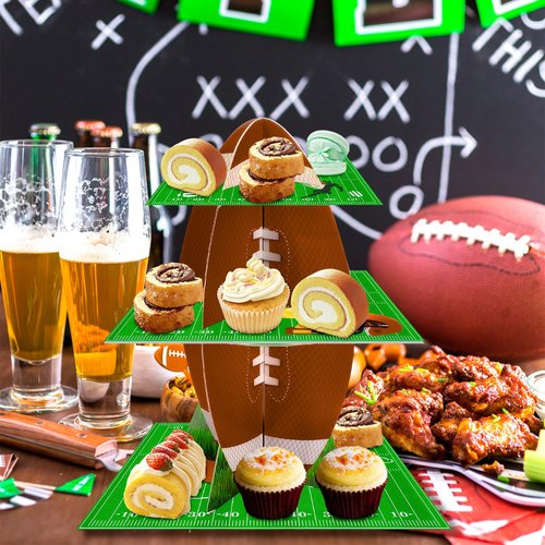 Football Cupcake Stand, 3 Tier Football Party Cake Stand Dessert Stand Cupcake Holder Cake Decorations for Football Birthday Party Decorations