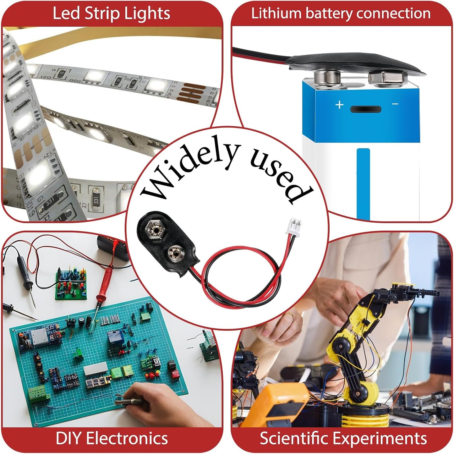 EupHHonycs 4 9V 2.0 9 (15cm) Pcs Battery Clip Connector Battery Snap to PH Connector Cable I-Type Volt Clip Wire