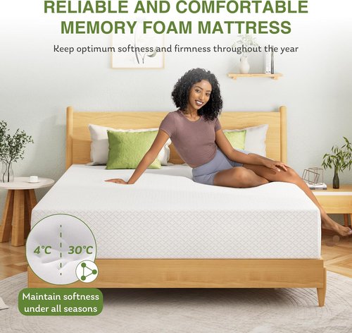 EGOHOME 8-Inch Queen Memory Foam Mattress - Cooling Green Tea Gel for Pressure Relief | CertiPUR-US Certified, 80''L x 60''W