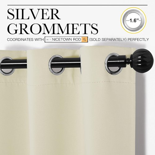 NICETOWN Beige Room Darkening Curtains - 86" Long | Total Privacy Drape Panels for Boho Farmhouse Decor (Set of 2, 55" Wide)