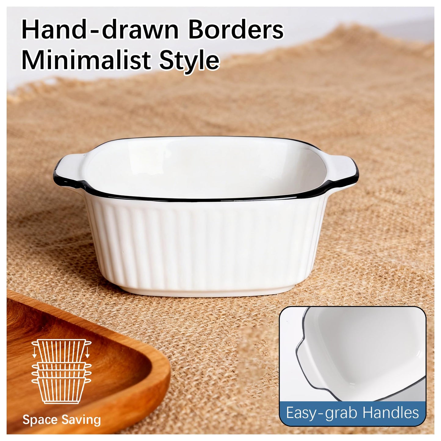 Vitrignis Mini Ceramic Baking Dishes Set Of 4-400ml Small Square Lasagne Dish For Air Fryer, Baking Dish, Pie Dishes For Oven - Small For Lasagne, Tiramisu, Baking Mould