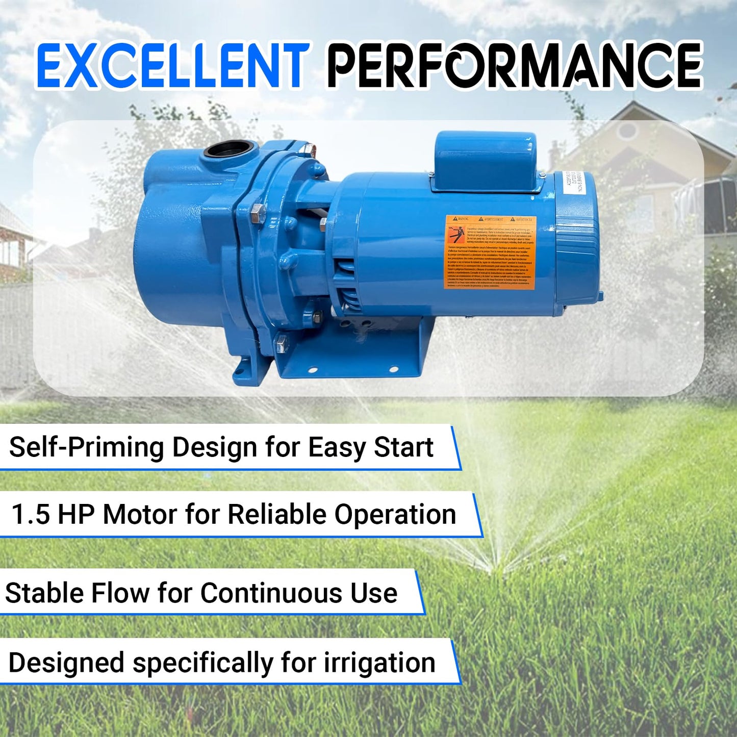 WeenthAvenue GT15 Self-Priming Single Phase Centrifugal Pump, 1.5hp, Single Phase Cast Iron Water Pump Fit for Agricultural & Garden Irrigation