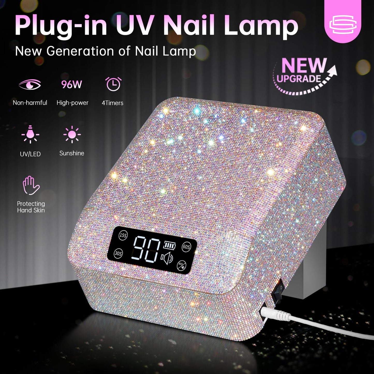 CHRISTINE SHELLY H20 UV Nail Lamp for Gel Nail Polish 96W, Plug-in LED Nail Light Professional Nail Dryer & 505 Powerful 1000PA Nail Dust Collector, Rechargeable Dust Collector Nail Tech