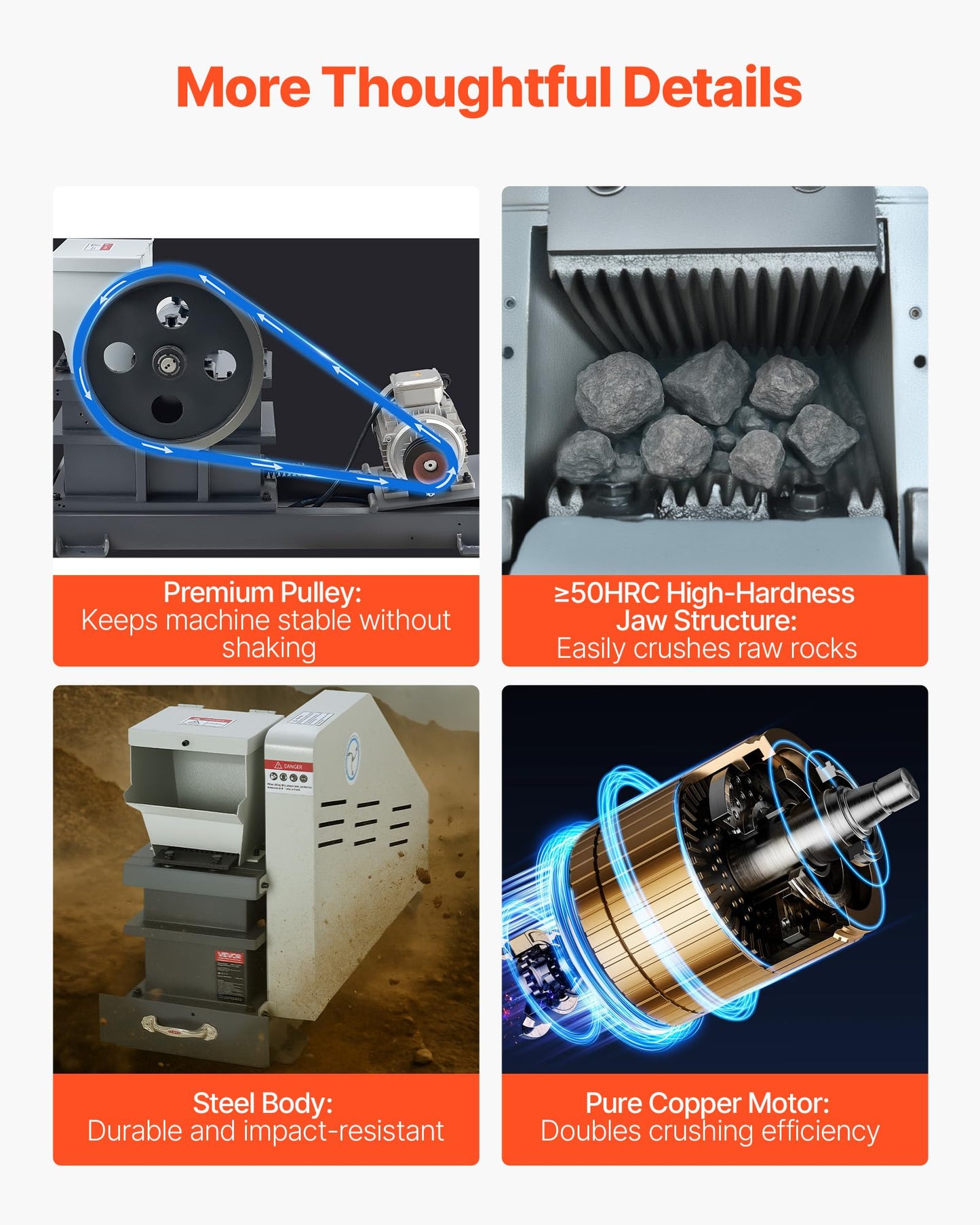 VEVOR Jaw Crusher Machine, 2.2KW High Power Rock Stone Crush Machine, 6.10 x 5.12 inch Feeding Port, 1740 RPM Speed Stone Shatter Grinder, Electric Stone Shatter 220V, for Rock Coal Glass Bottle