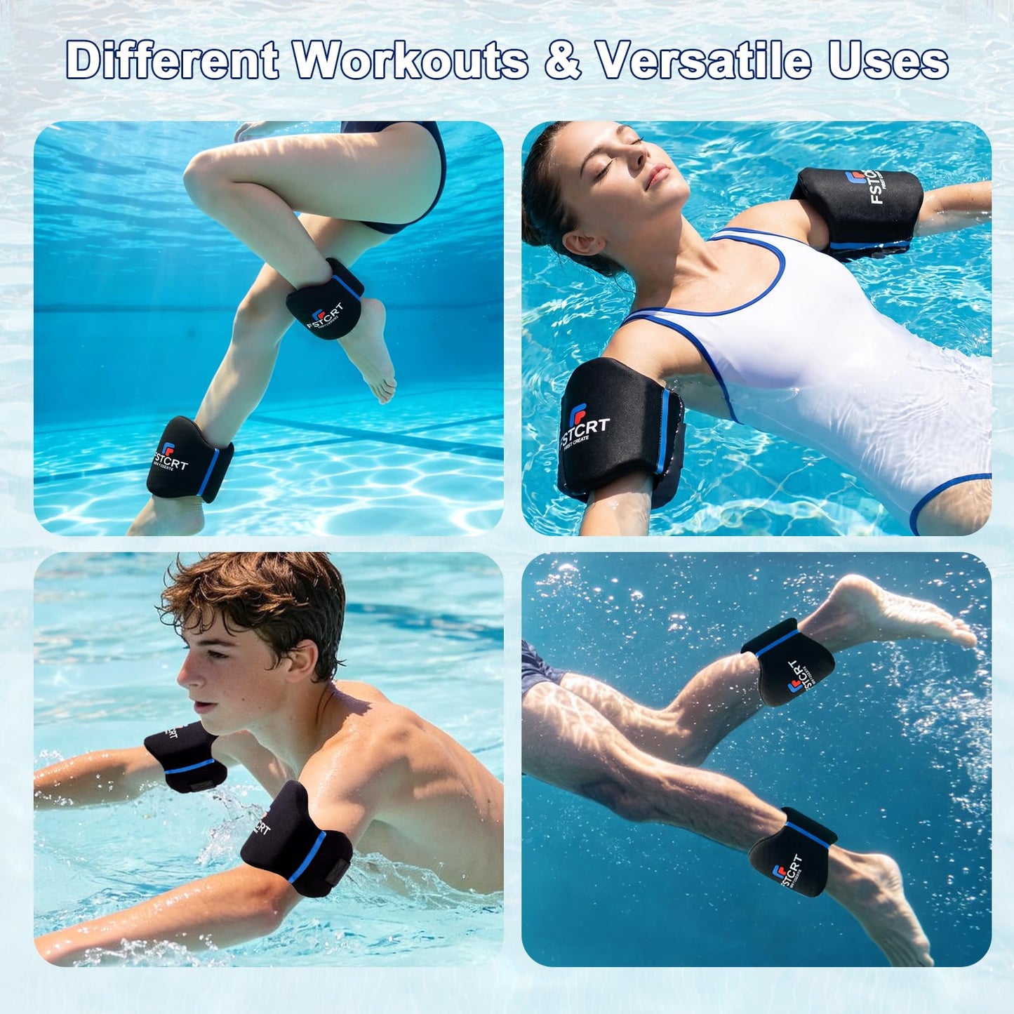 Fstcrt 2 Pcs Foam Aquatic Cuffs Exercise Equipment, Water Aerobics Float Ring with Adjustable Webbing, Pool Exercise Workout Set, Water Ankle Ring for Adults
