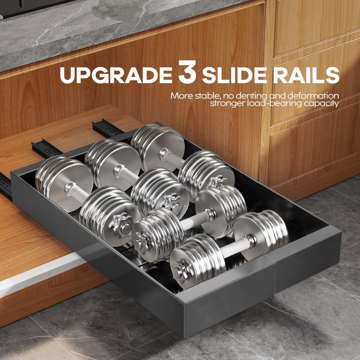 Seinloes 4 Pack Expandable Width (9"-14.1") Pull Out Cabinet Organizer 21" Deep with Raising Pad for Framed Cabinets, Upgrade 3 Slide Rails Slide Out Drawers, Roll Out Shelves Adhesive, Black