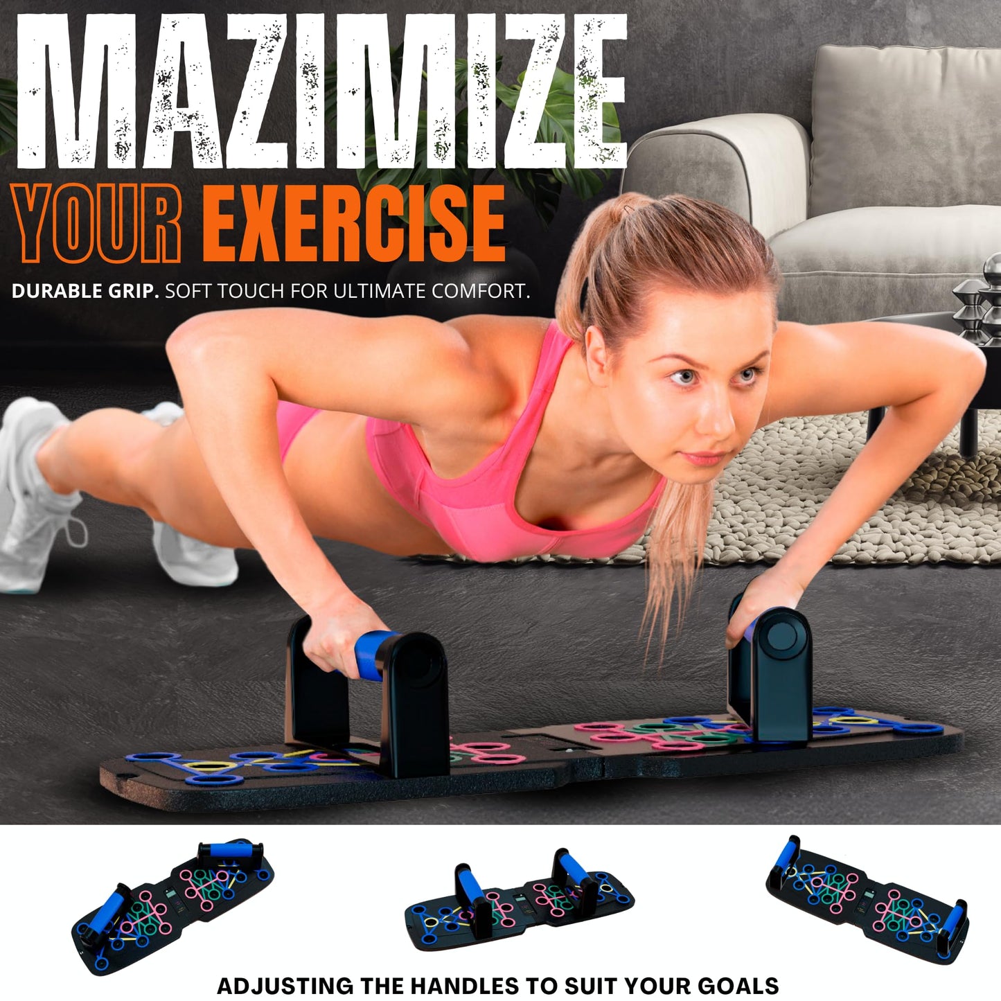 Clikshop Push Up Board – Foldable Push Up Bar System with Resistance Bands | Perfect Pushups for Men | Portable Pushup Board & Calisthenics Equipment for Strength Training at Home or Gym