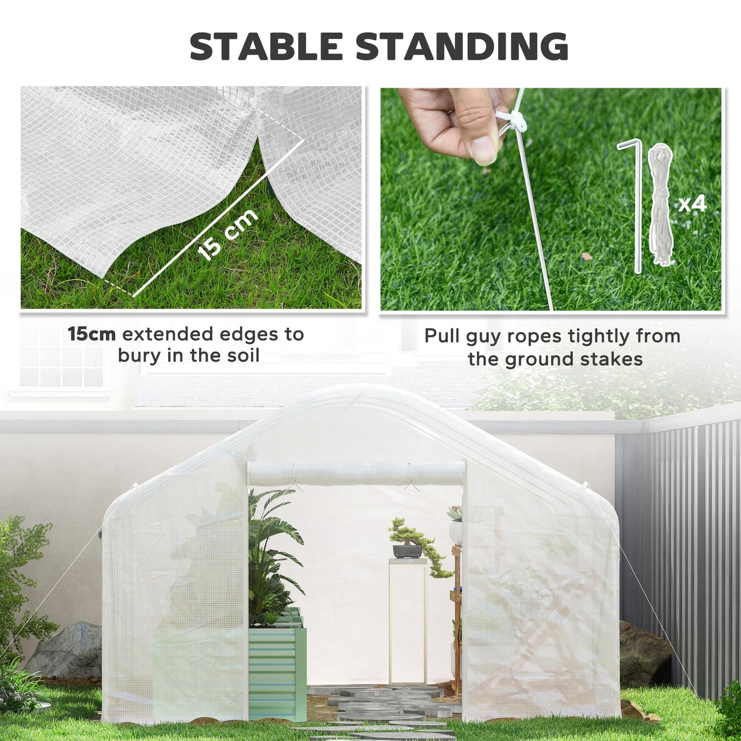 Outsunny 13' x 10' x 6.5' Hoop House Greenhouse with Large Windows and Zippered Door, Large Walk-in Tunnel Green House with Upgraded Galvanized Steel Frame, PE Cover, Gardening Plant Hot House, White