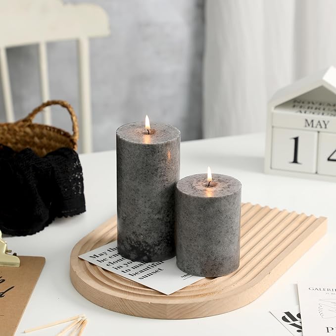 3x6 inch Grey Pillar Candles Set of 3, Unscented Pillar Candle, Dripless and Smokeless Large Candles, Candle for Home Decor, Dinner Table,Weddings, Holidays