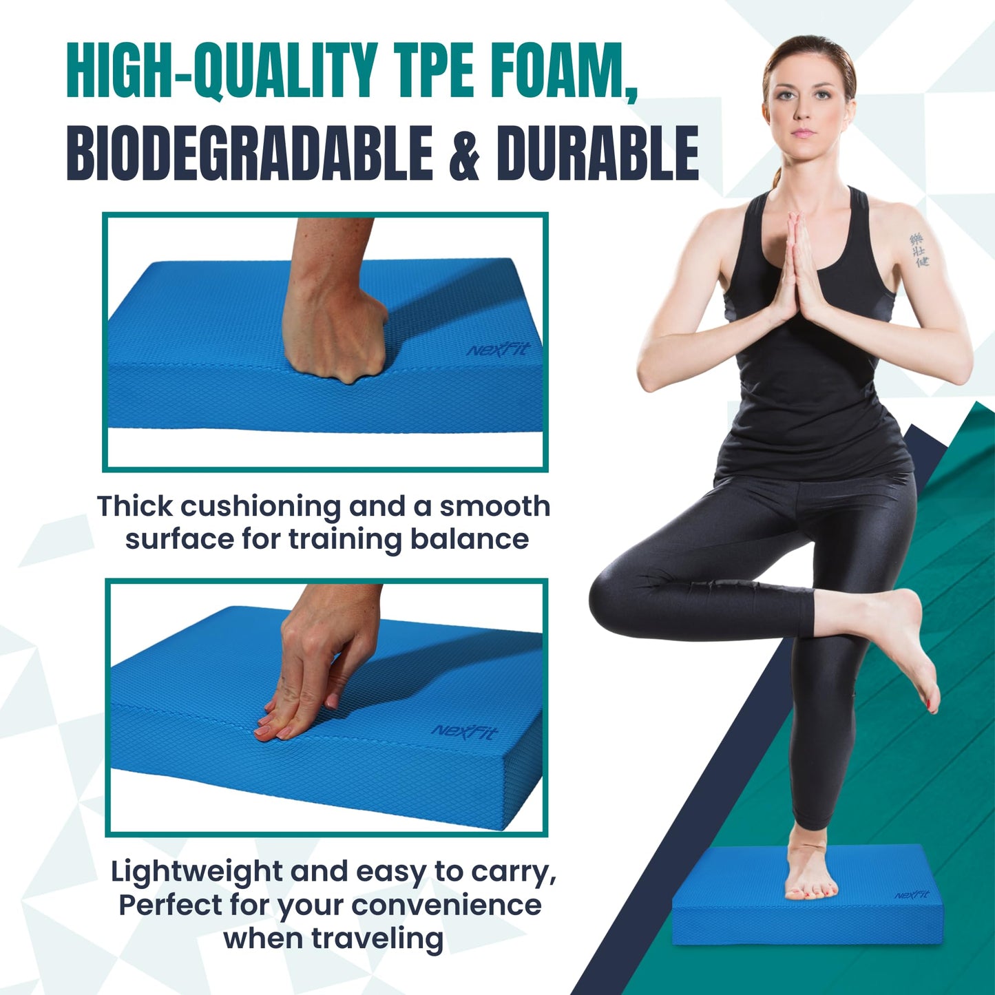 NexFit High-Density Balance Pad - Durable TPE Foam Balance Pad Physical Therapy , Foam Exercise Pad with Non-Slip Surface, Lightweight for Home & Gym Workouts, Core Strength & Balance Enhancement (Blue)
