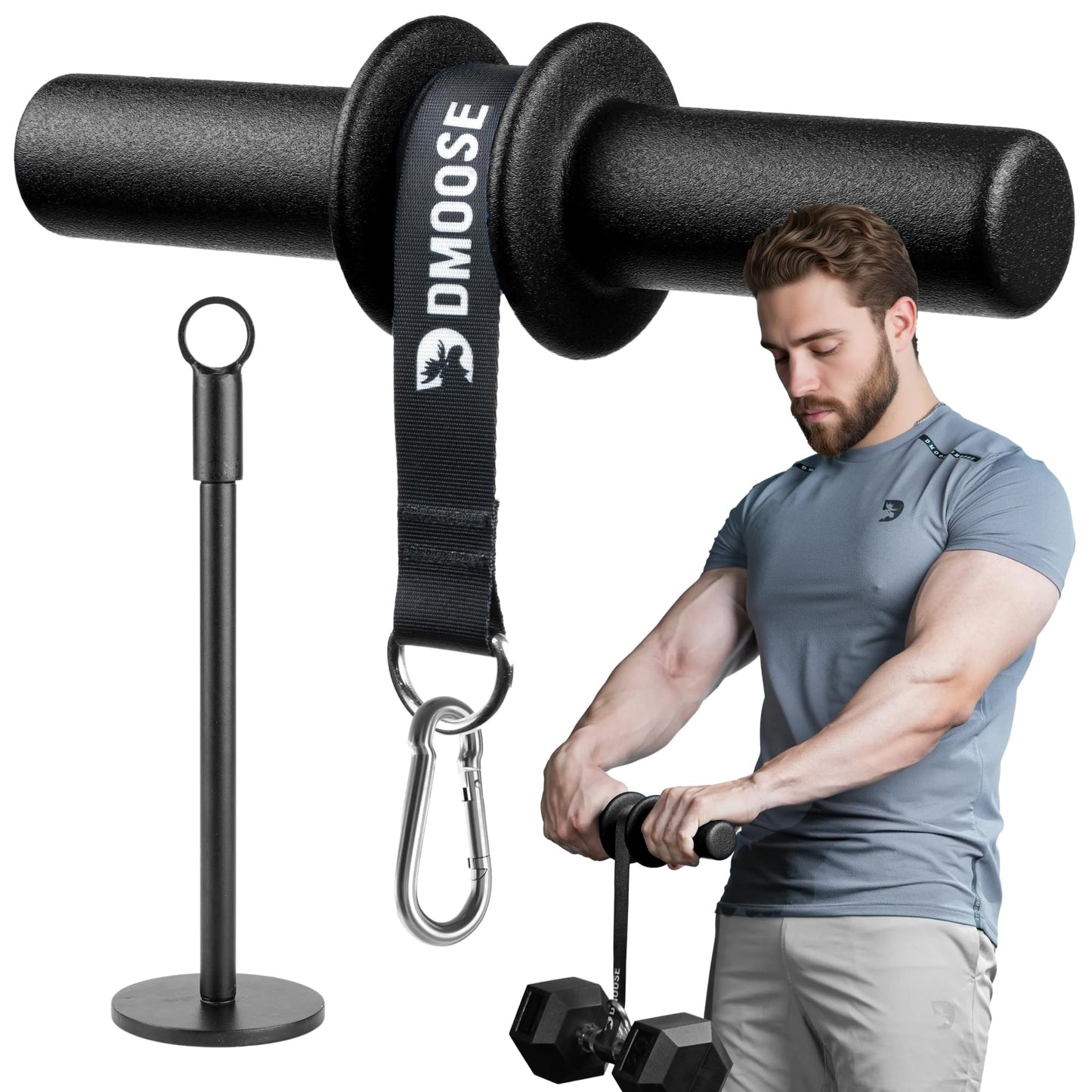 DMoose Fitness Forearm Exerciser & Wrist Roller - Forearm & Grip Strength Trainer - Available in Black, Blue & Red - Ideal for Grip, Wrist & Elbow Tendonitis (Black)