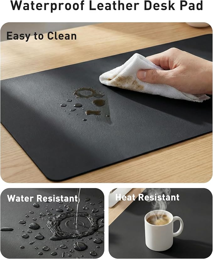 Aothia Faux Leather Desk Mat - Large Mouse Pad, Non-Slip PU Leather Blotter, Waterproof Writing Surface for Office and Home (Black, 63" x 24")
