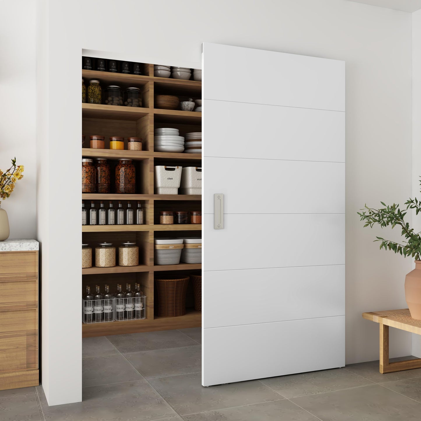 BARNSMITH 42"x84" Concealed Sliding Barn Door with Horizontal Groove and Soft Close Hardware Kits, White Hidden Barn Door, Waterproof Vinyl Wrapped, Fits Opening 38"-40" x80'', Widely Used