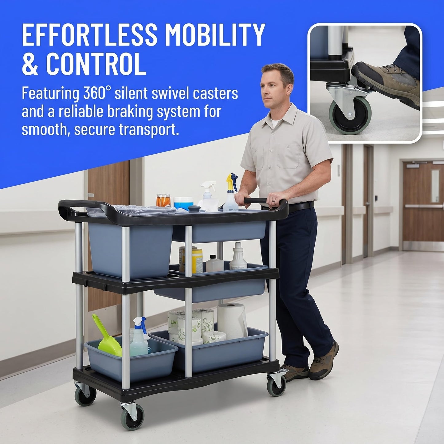 Commercial Products Standard Bus Box/Utility Cart,Gray Large Bus Tub, Plastic, Heavy Duty Restaurant Wash Basin/Dish Washing Tub for Kitchen Organization/Storage (THA52)