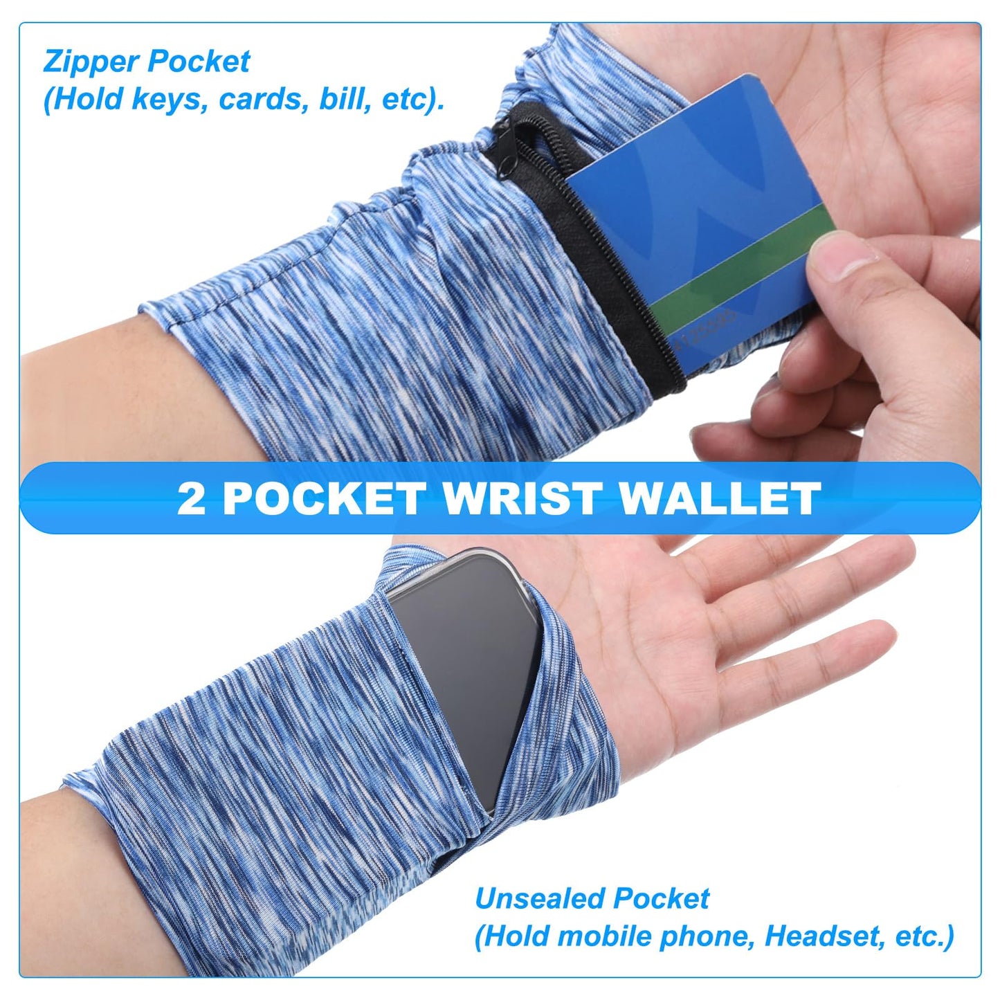 PATIKIL 6"x 4" Wrist Pouch, 2 Pcs Wrist Wallet Sports Wristband Wallet with Zipper Pocket for Running Jogging Hiking Cycling Yoga, Black