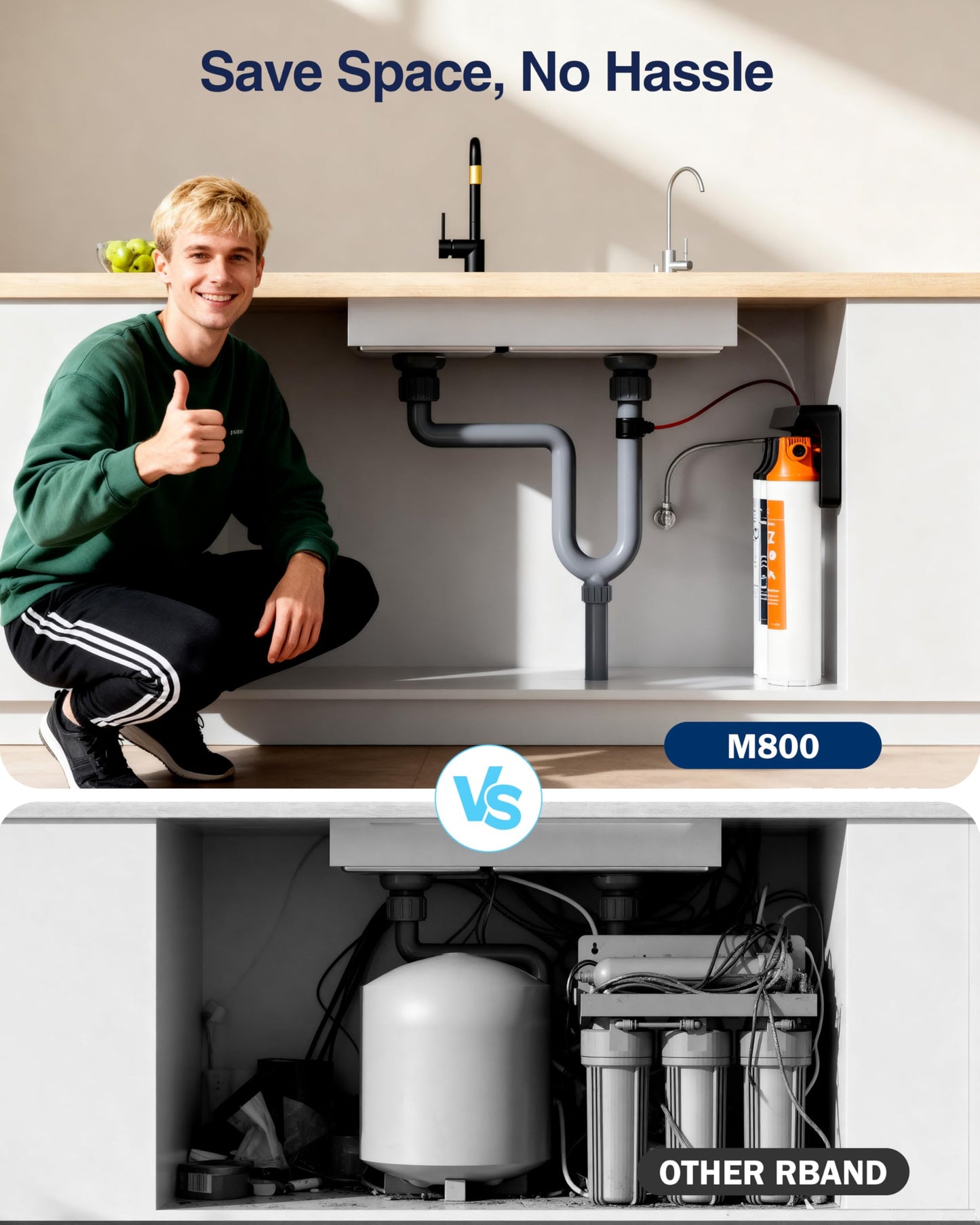 Frizzlife M800 Non-Electric Tankless Reverse Osmosis Water Filter, up to 900GPD Alkaline Mineralized RO Water Filtration System, Huge Filter with Auto Flush, NSF/ANSI 58&372, 4:1 Pure to Drain