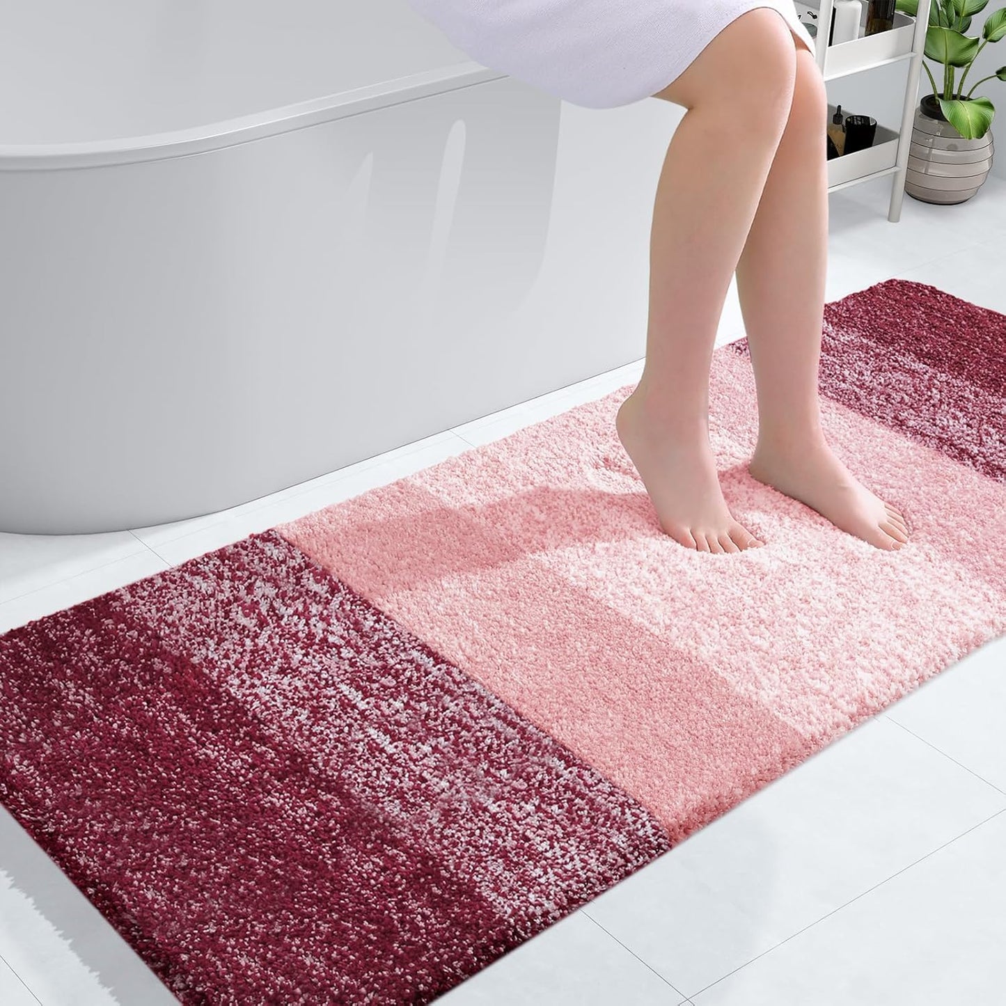 OLANLY Large Bath Rugs - Extra Soft Microfiber Mat 54x24 | Quick Dry & Machine Washable - Red