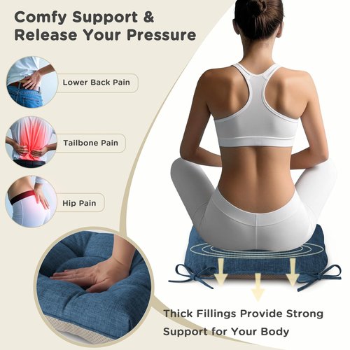 AddGrace Chair Cushions for Dining Chairs Set of 4 Kitchen Seat Cushions with Ties and Non Slip Backing Tufted Indoor Seat Pad for Kitchen Dining Room 18" x 17" x 3" Navy