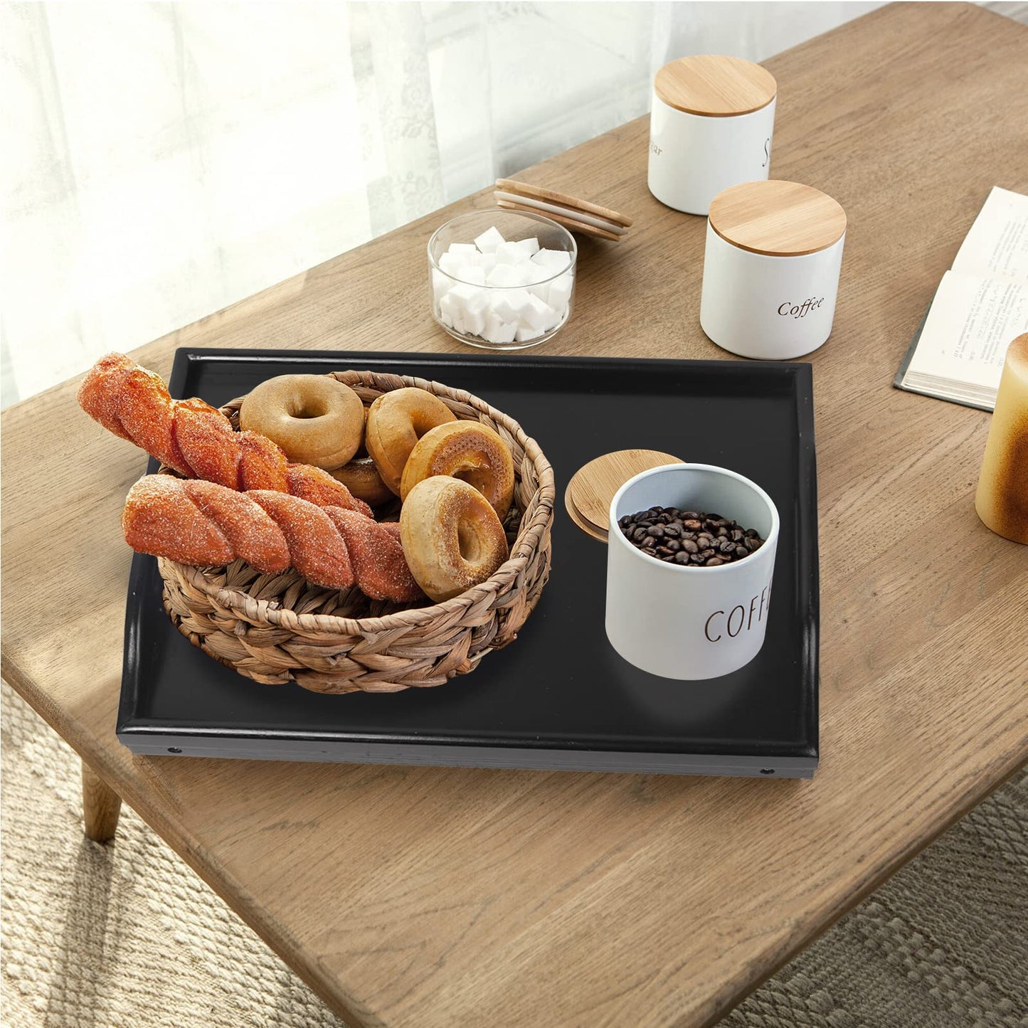 Bed Tray Folding Legs with Handles Breakfast Food Tray Table for Sofa Eating,Drawing,Platters Bamboo Serving Lap Desk Snack Tray