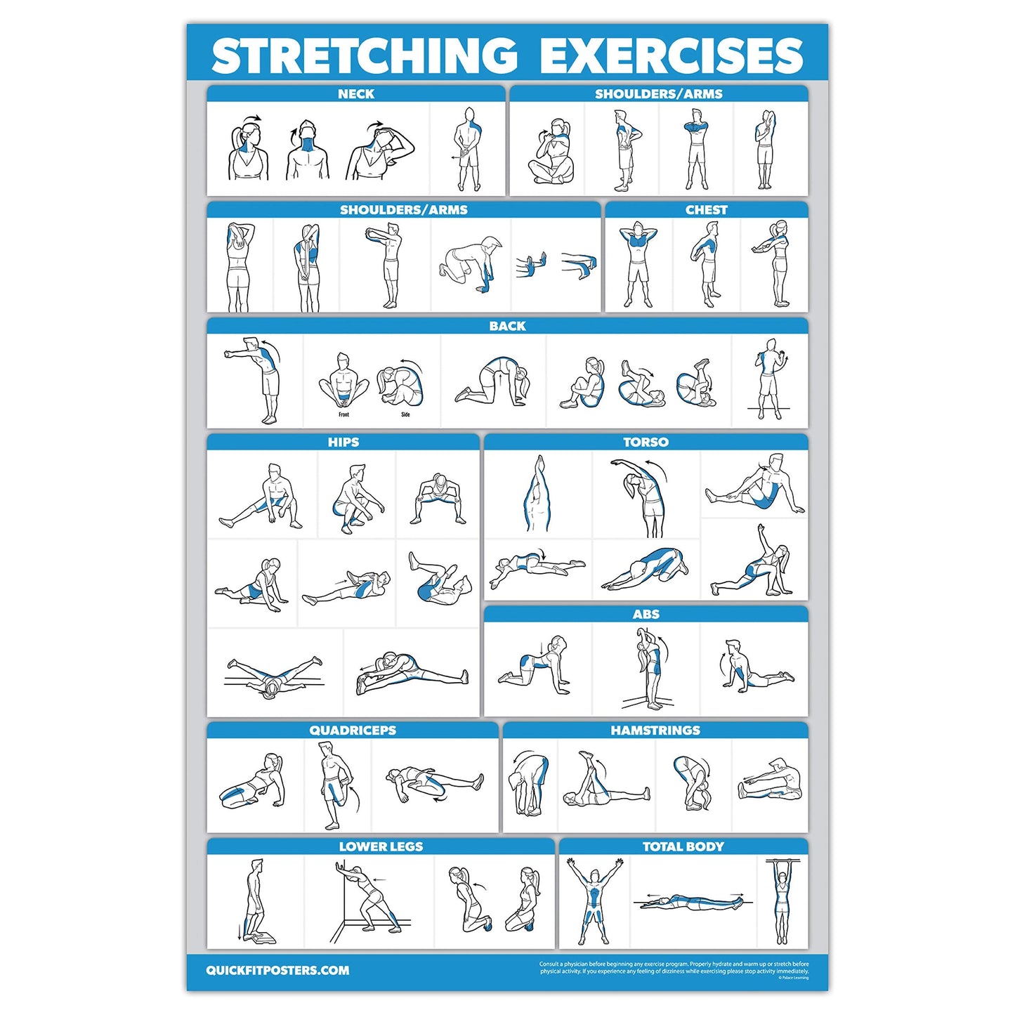 QuickFit 2 Pack - Stretching Exercise Poster - Laminated 18" x 24" & Bodyweight Exercise Playing Cards - 2.5" x 3.5"