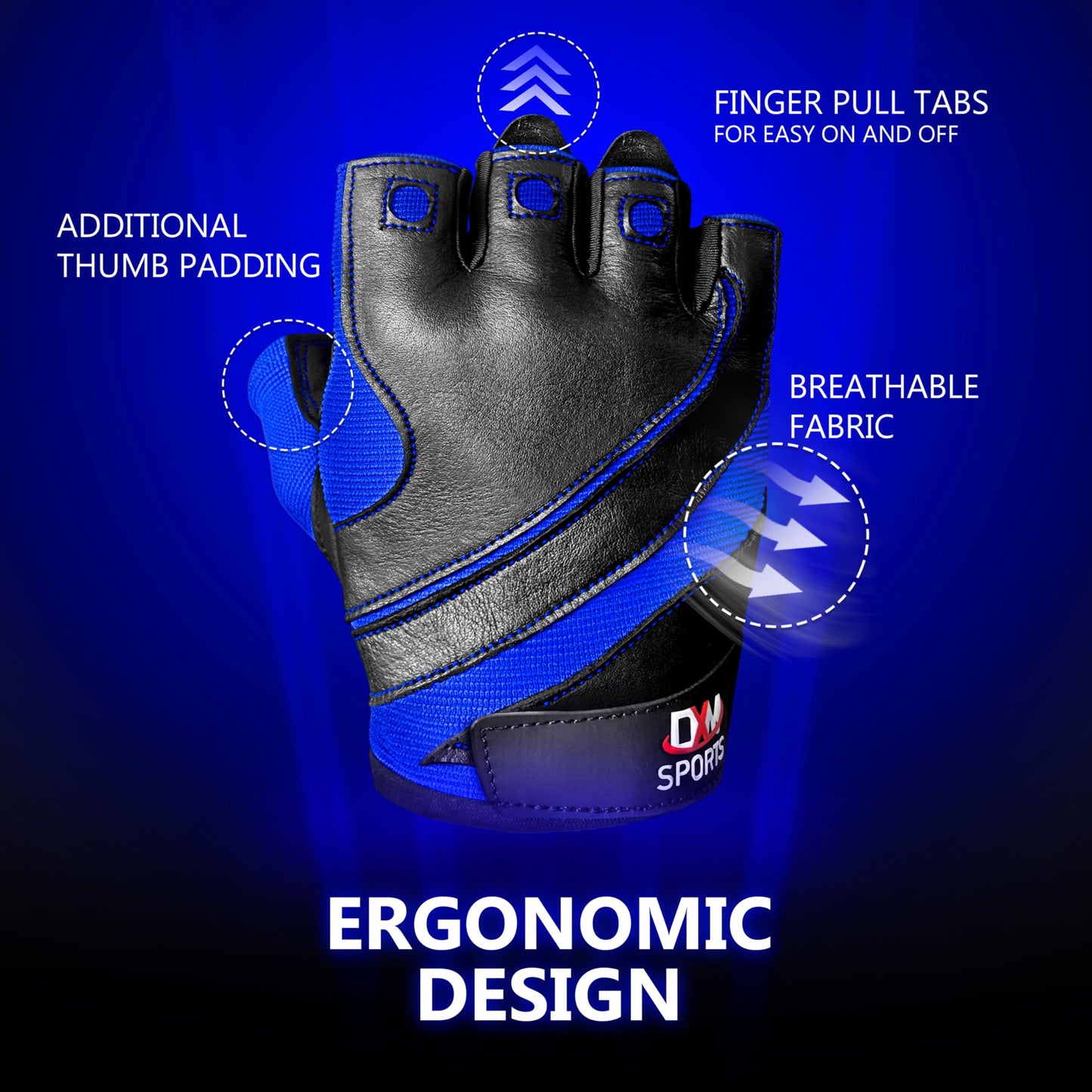 DXM SPORTS Workout Gloves for Men and Women, Gym Weight Lifting Gloves with Wrist Support - Breathable, Anti-Slip Gloves for Exercise, Fitness, Cycling, Training, Outdoor Sports (Blue, XX-Large)