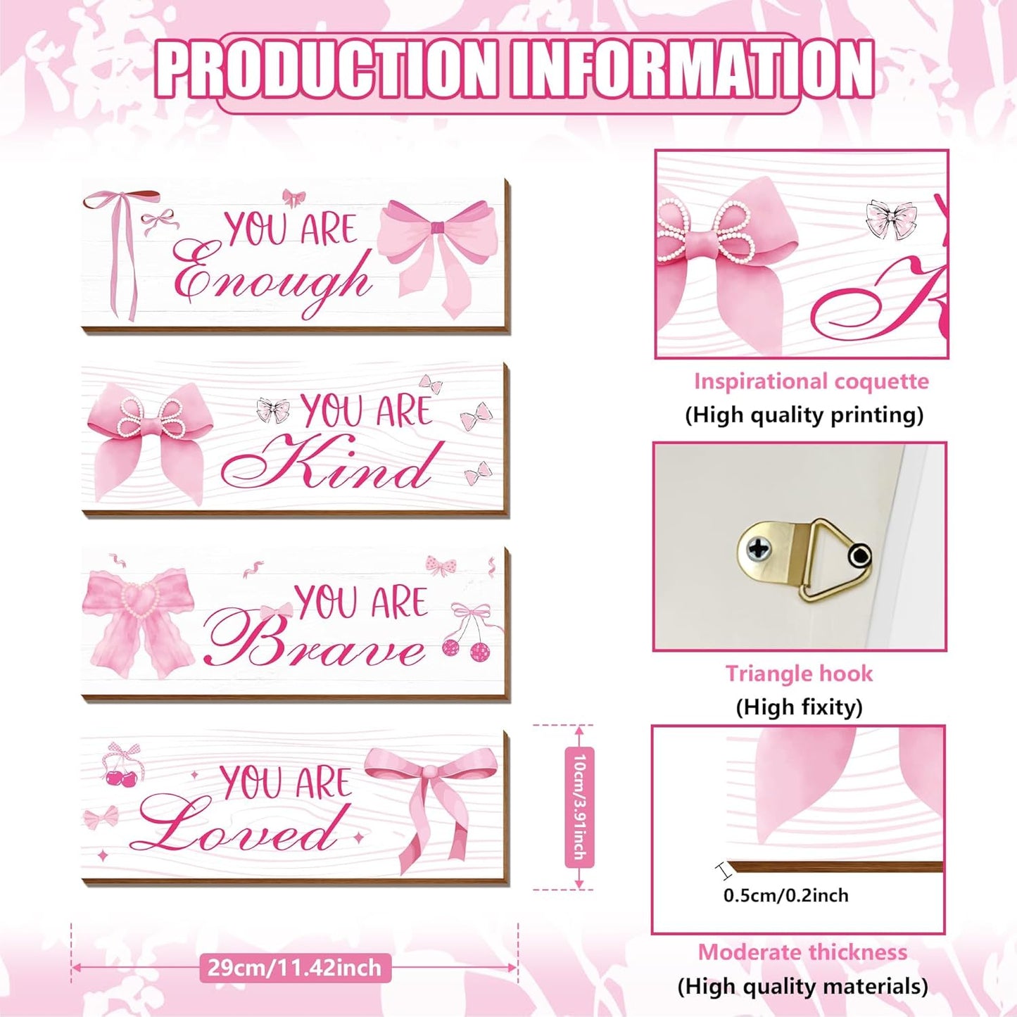 Skiennix Pink Wall Decor - 4 Pcs Inspirational Affirmations Art for Teen Girls' Rooms
