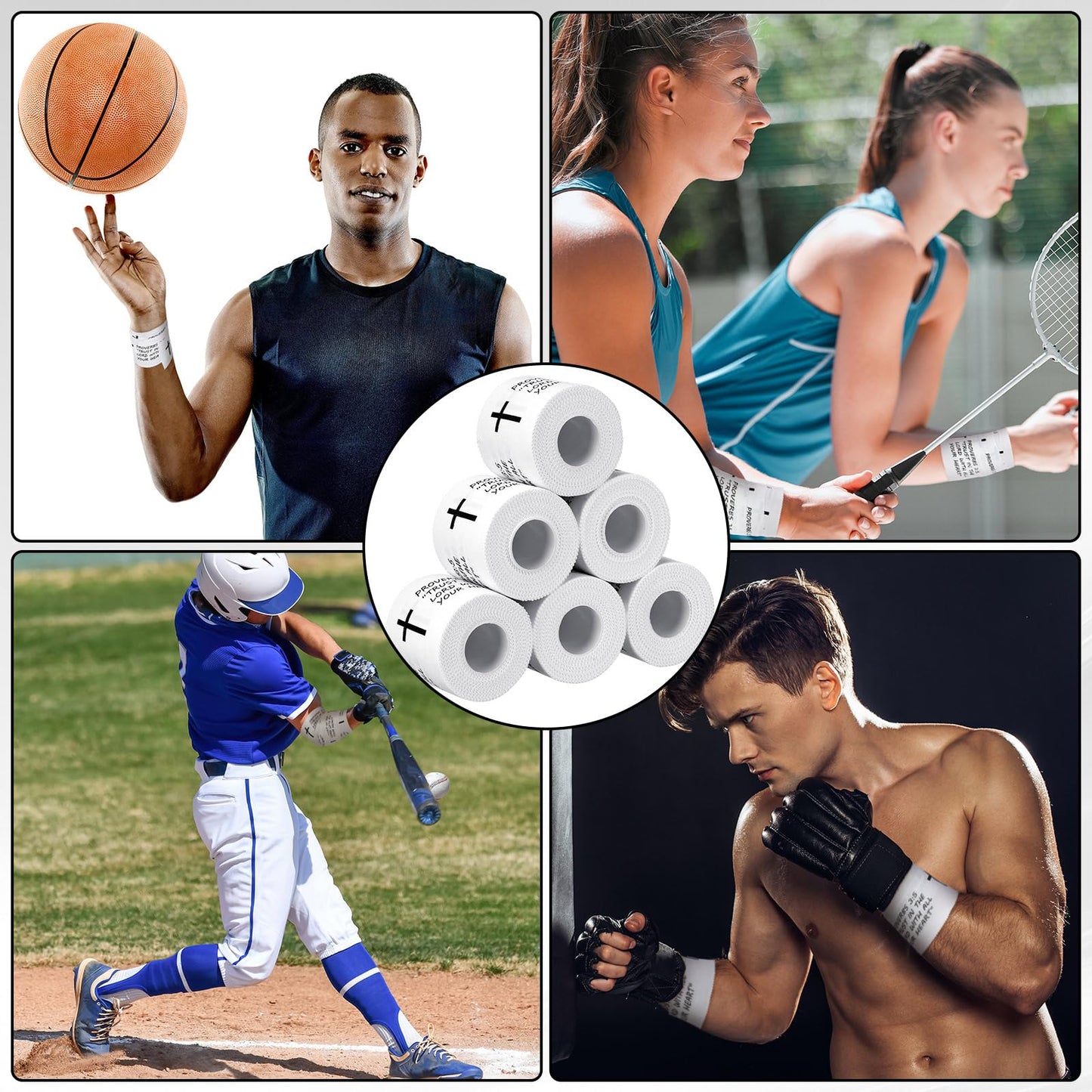 Geiserailie 12 Pcs Christian Cross Athletic Tape Sports Wrist Tape Religious Bible Verses Warp for Soccer Football Athlete Trainers Boxing, Inspirational Christmas Gift for Christian Church