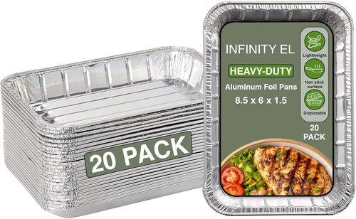 Infinity EL Aluminum Foil Pans - Heavy Duty Mini Shallow 8.5"x6"x1.5" | 20 Pack for Roasting & Baking